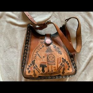HAND TOOLED LEATHER AZTEC MOTIF FROM MEXICO PURSE